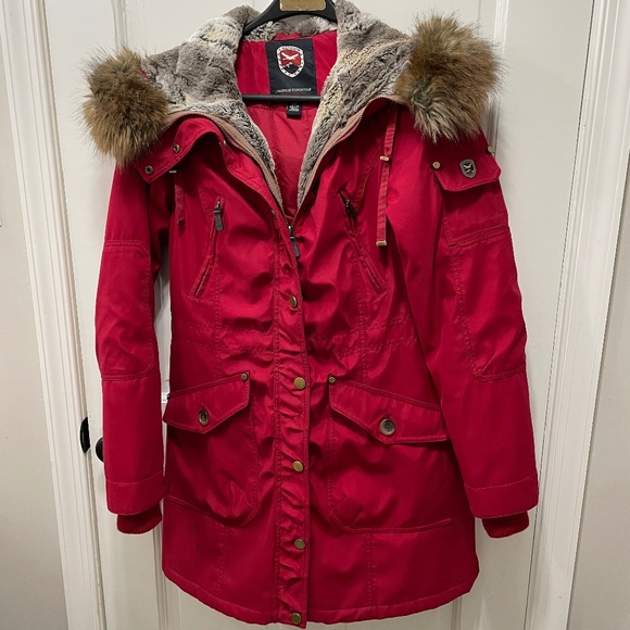1 Madison Jackets & Coats Beautiful Red Adirondack Parka With Fur